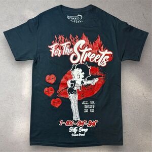 Reason Brand Betty Boop For The Streets Graphic T-Shirt Black Red Glitter Medium